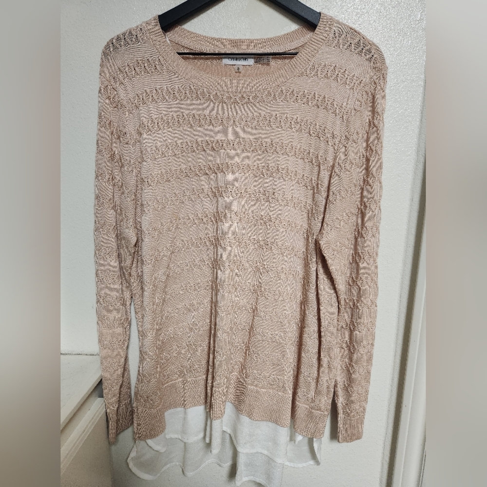 Womens Calvin Klein Faux Layered Sweater Pale Pink Size XL